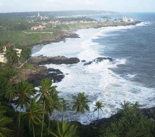 Beach of Kovalam with glittering sand